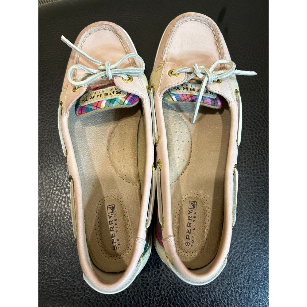 Sperry Pink leather Angelfish plaid top slider boat shoes